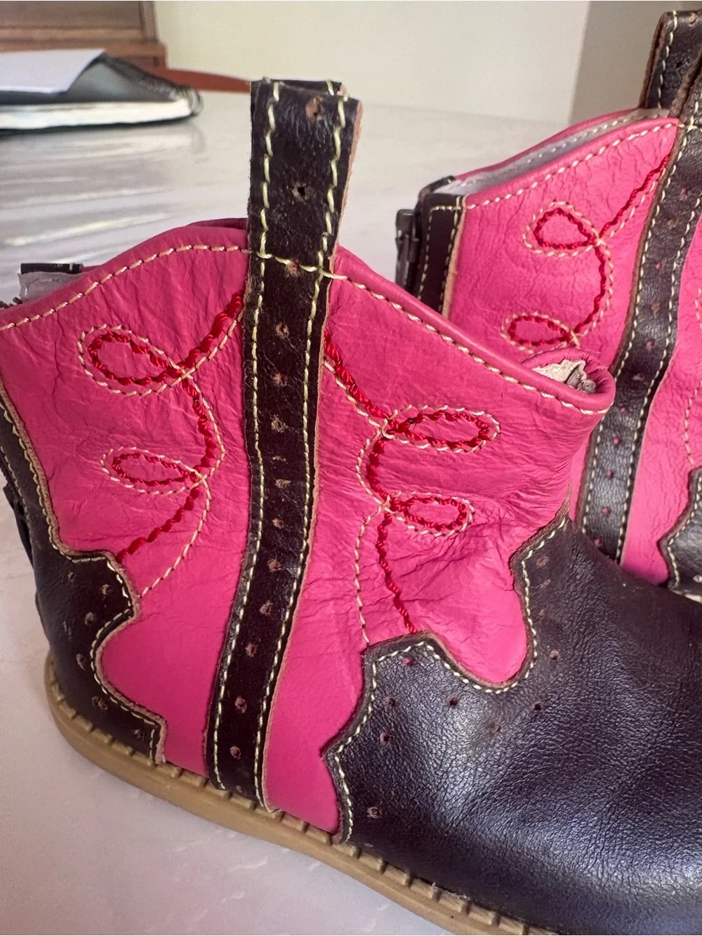 Leather Kids Pink and Black Western Booties - Stylish Toddler Shoes
